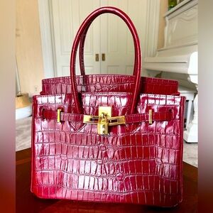 Red Burgundy Croc embossed leather B30 designer inspired Italian tote Wirkin